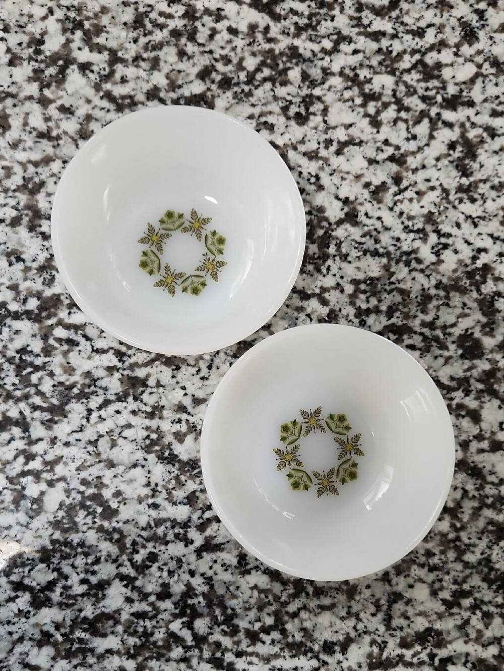 Anchor Hocking Meadow Green White Milk Glass Small Fruit Bowls  - Set of 2